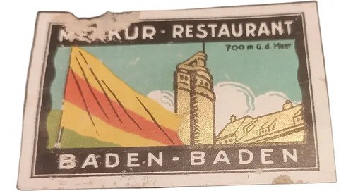 Antigua Etiqueta Merkur Restaurant Baden - Baden Original