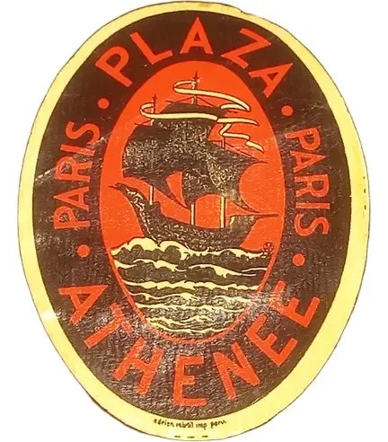 Antigua Etiqueta De Hotel Plaza Paris Athenee Original