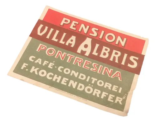 Antigua Etiqueta De Hotel Pensión Villa Albris Suiza