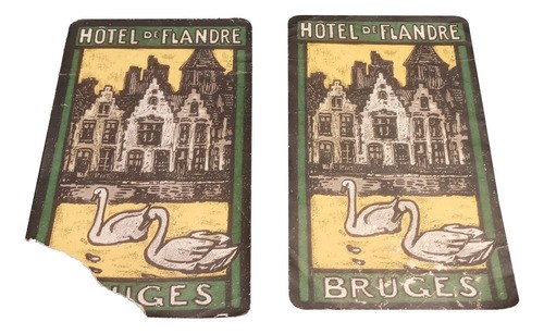 Antigua Etiqueta De Equipaje / Hotel De Flandre Bruges Orig.