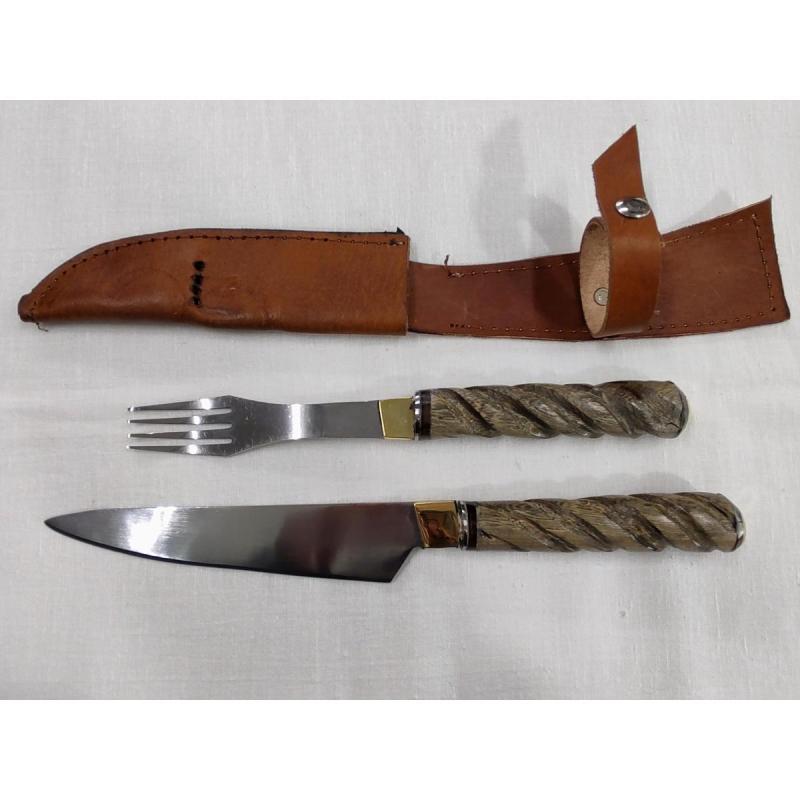 Juego Artesanal Cuchillo Y Tenedor Mango Torneado
