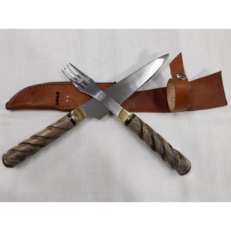 Juego Artesanal Cuchillo Y Tenedor Mango Torneado - 2
