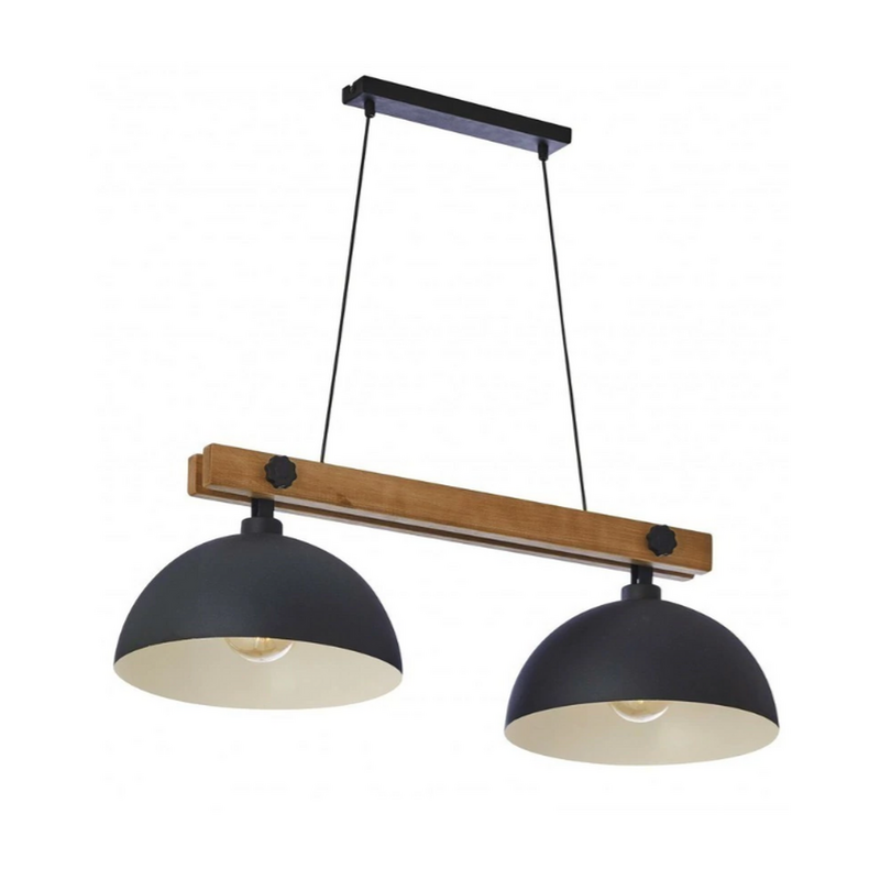 Lámpara de Techo Colgante de 2 Luces en Madera y Metal para E27 - 70cm de Elegancia y Modernidad