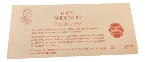 Antiguo Cupón Lucy Anderson Tienda La Favorita
