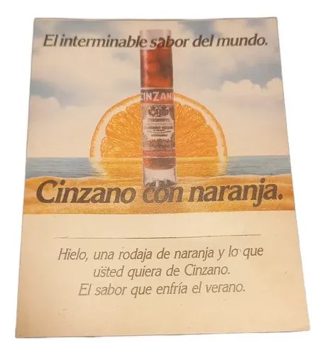 Antigua Etiqueta De Cinzano Con Naranja Original