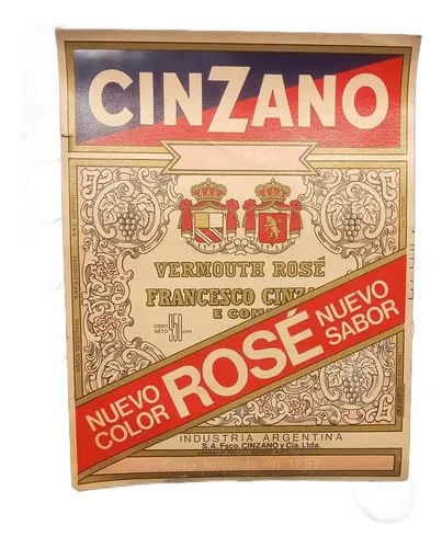 Etiqueta Botella Cinzano Rose Antigua Original Etiqueta Antigua Cinzano Rosé