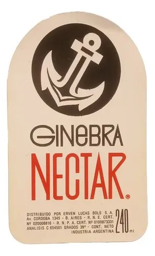Antigua Etiqueta Botella Ginebra Nectar