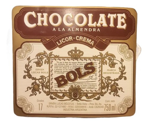 Antigua Etiqueta Botella Chocolate - Licor Crema Bols