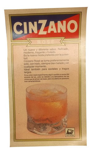 Antigua Etiqueta Botella Cinzano Rose Original.