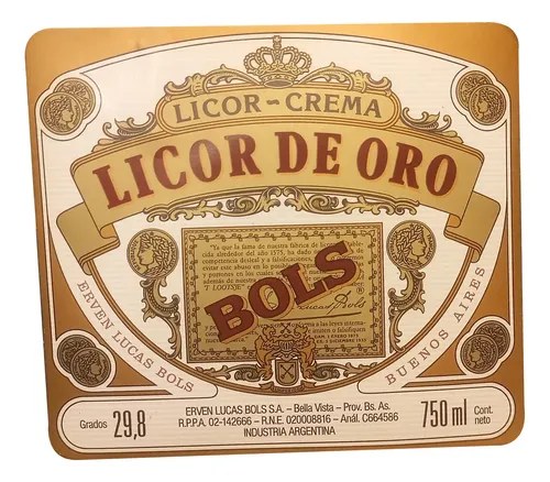 Antigua Etiqueta Botella Licor De Oro Bols Original