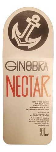 Antigua Etiqueta Botella Ginebra Nectar 950cm3