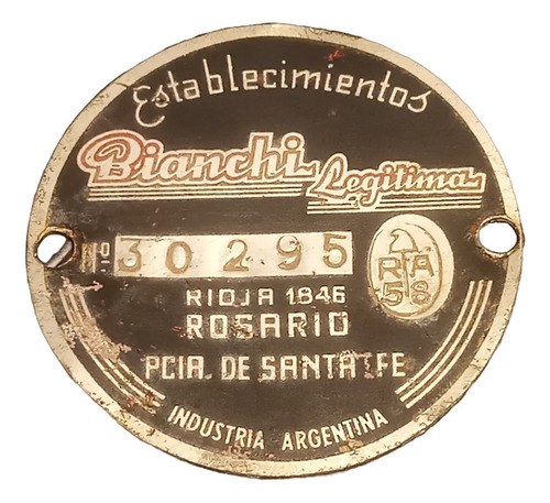 Antigua Placa / Chapita Identificatoria Balanzas Bianchi Antigua Chapita Identificatoria Balanzas Bi