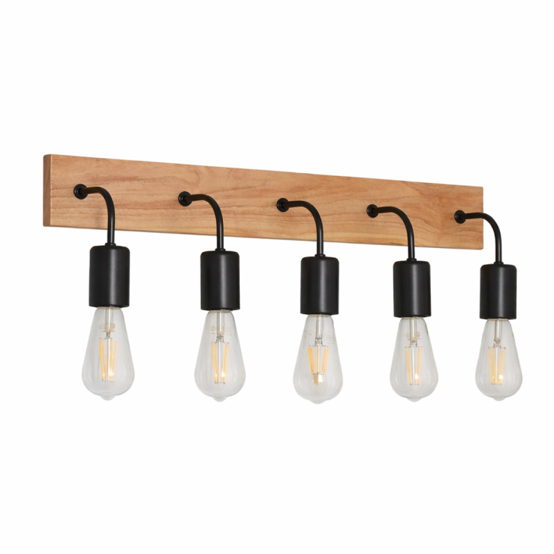 Plafon de pared de 5 luces copn base de madera - 7