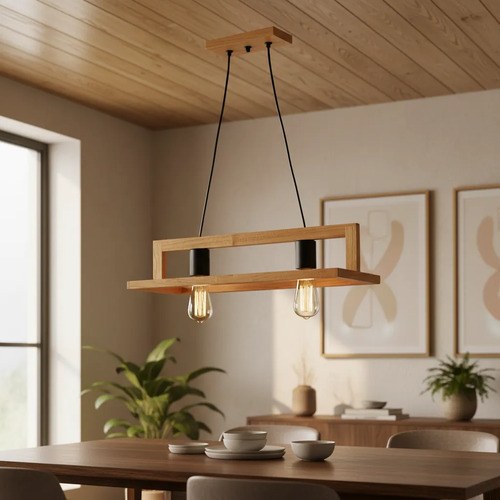 Lámpara Colgante Madera De Paraíso 2 Luces