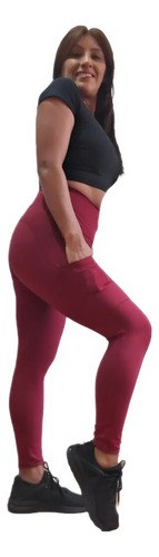 Calza Con Bolsillo Corte Modelador Levanta La Cola Jp Sport Bordó S - 3