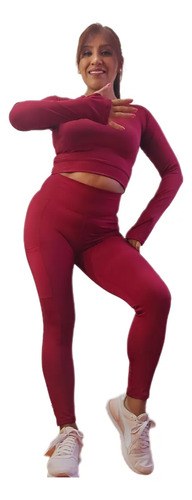 Calza Con Bolsillo Corte Modelador Levanta La Cola Jp Sport Bordó S - 9