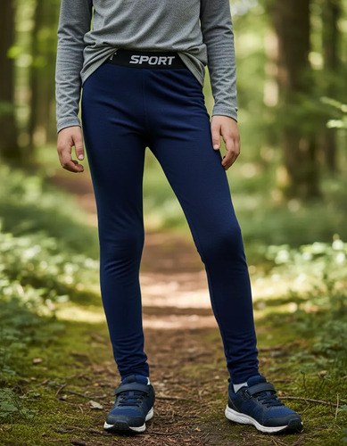 Calza Para Nene Térmica Jpsport Largo Con Friza Azul Marino Lisa 6