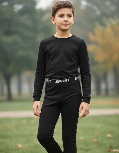 Calza Para Nene Térmica Jpsport Largo Con Friza Negro Lisa 12 - 3