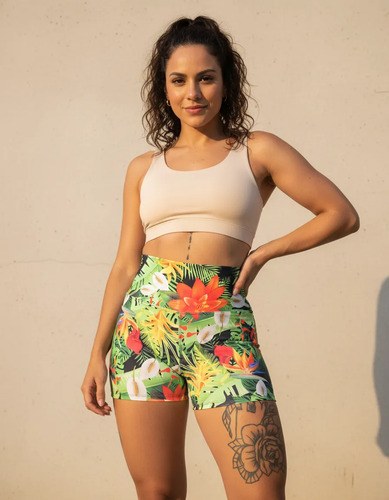 Short Fantasia Faja Modeladora Y Calce Perfecto Jpsport Negro Tropical Hojas Xl - 4