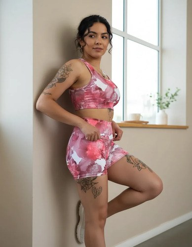 Short Fantasia Faja Modeladora Y Calce Perfecto Jpsport Rosa Sublimado Flores S - 3