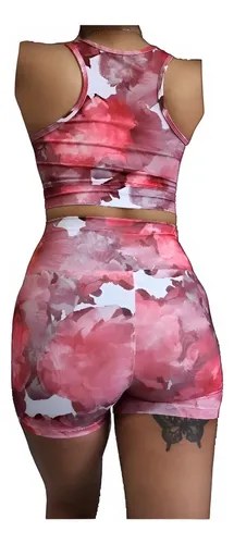 Short Fantasia Faja Modeladora Y Calce Perfecto Jpsport Rosa Sublimado Flores S - 5