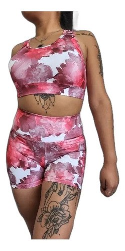 Short Fantasia Faja Modeladora Y Calce Perfecto Jpsport Rosa Sublimado Flores Xxl - 4