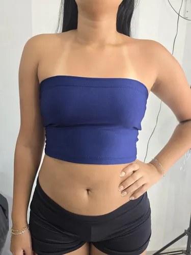 Top Strapless 100%lycra. Premium Para Uso Casual Azul Marino Lisa Único - 2