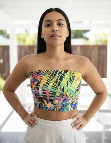 Top Strapless 100%lycra. Premium Para Uso Casual Verde Tropical Floreado Único - 3