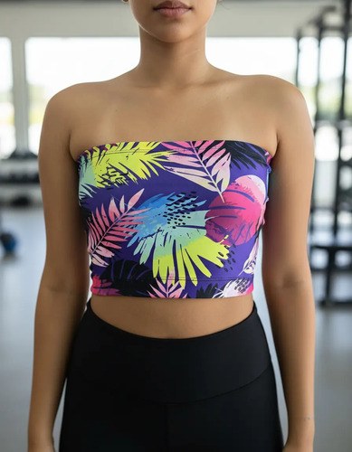 Top Strapless 100%lycra. Premium Para Uso Casual Violeta Sublimado Floreado Único