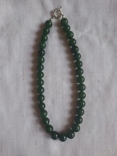 Collar De Jade (12 Mm), Con Broche De Plata Verde Oscuro - 2
