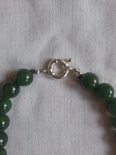 Collar De Jade (12 Mm), Con Broche De Plata Verde Oscuro - 3