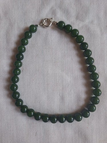 Collar De Jade (12 Mm), Con Broche De Plata Verde Oscuro - 5