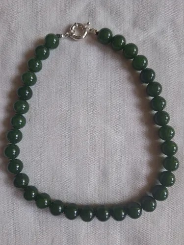 Collar De Jade (12 Mm), Con Broche De Plata Verde Oscuro - 6