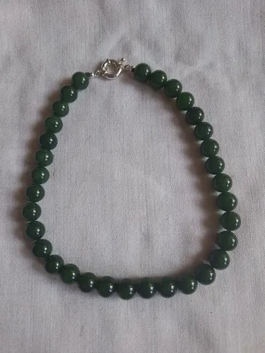 Collar De Jade (12 Mm), Con Broche De Plata Verde Oscuro - 7