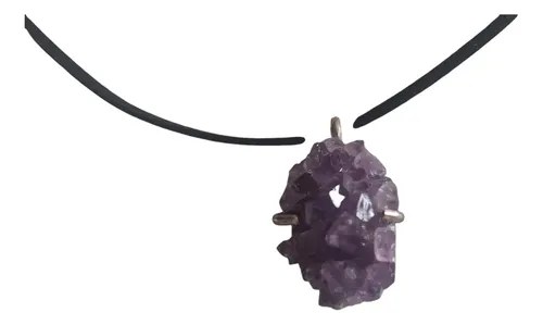 Dije Amatista (drusa) Y Plata 925 + Tiento Eco-cuero Y Plata Violeta