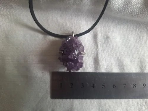 Dije Amatista (drusa) Y Plata 925 + Tiento Eco-cuero Y Plata Violeta - 2