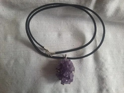 Dije Amatista (drusa) Y Plata 925 + Tiento Eco-cuero Y Plata Violeta - 3