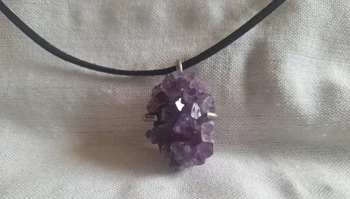 Dije Amatista (drusa) Y Plata 925 + Tiento Eco-cuero Y Plata Violeta - 5