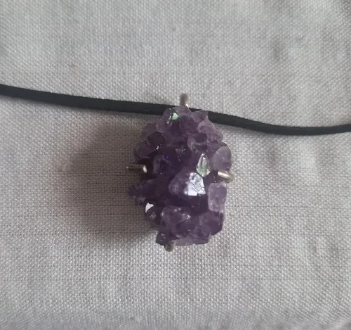 Dije Amatista (drusa) Y Plata 925 + Tiento Eco-cuero Y Plata Violeta - 6