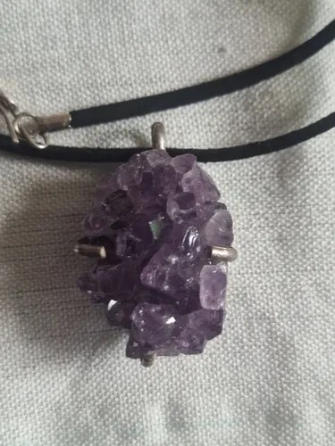 Dije Amatista (drusa) Y Plata 925 + Tiento Eco-cuero Y Plata Violeta - 9