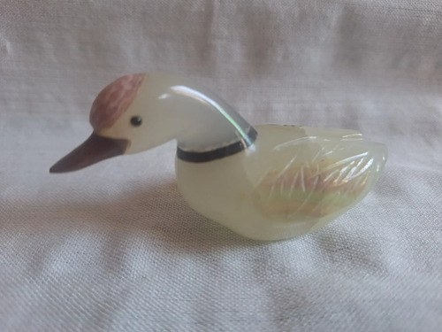 Figura De Pato Tallado En Piedra Blanco - 2