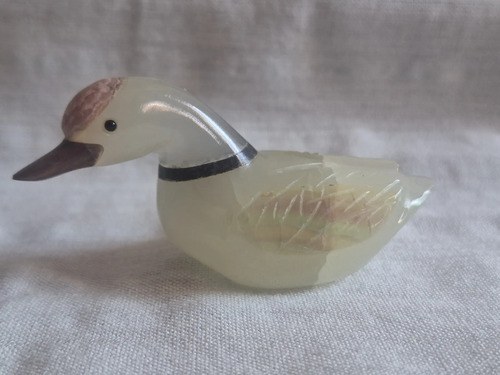 Figura De Pato Tallado En Piedra Blanco - 5