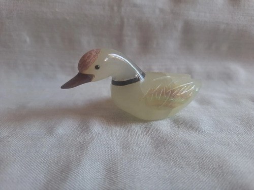 Figura De Pato Tallado En Piedra Blanco - 7