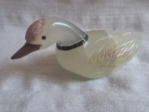 Figura De Pato Tallado En Piedra Blanco - 10
