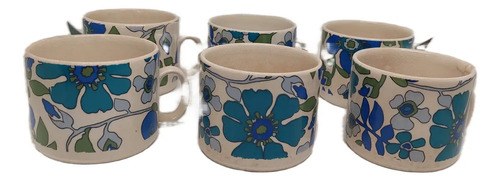 6 Tazas Café Cerámica Flores Consultar Stock Blanco Floreado