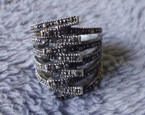 Anillo Ancho Multilinea De Estilo Vintage Consultar Stock Plateado 9