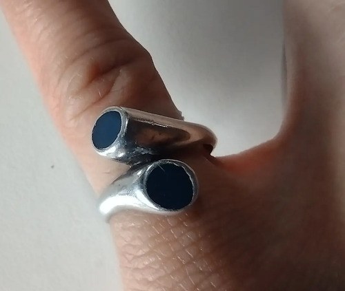 Anillo Plata Sellada Con Piedras Azules Consultar Stock Azul Ajustable - 2