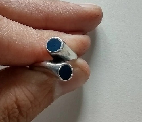 Anillo Plata Sellada Con Piedras Azules Consultar Stock Azul Ajustable - 6