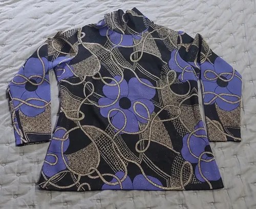 Blusa Vintage 70s Trevira 2000 París Diseño Consultar Stock Negro Rayas M