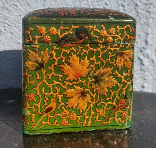 Caja Laqueada H.m.sadiq Pájaros Consultar Stock Verde Oscuro Rayas